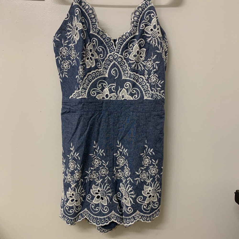 Denim embroidered romper
